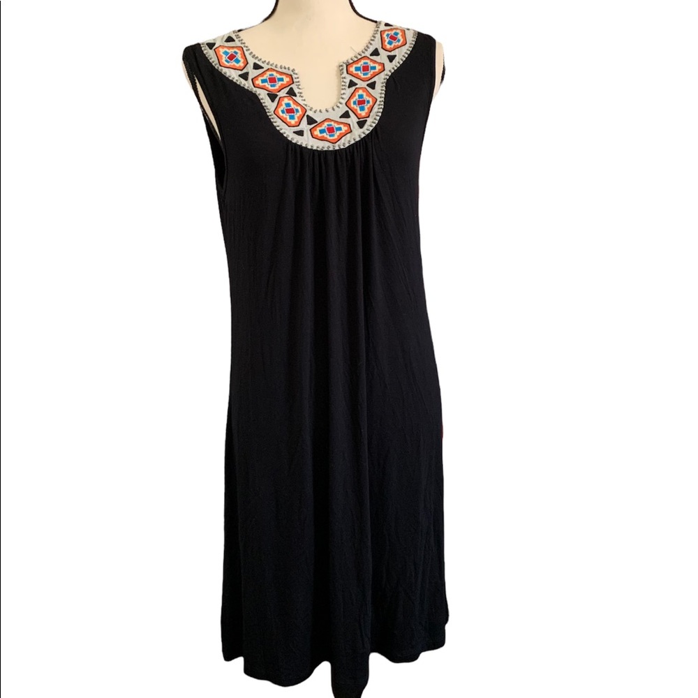Spense black beaded and embroidered midi dress size M